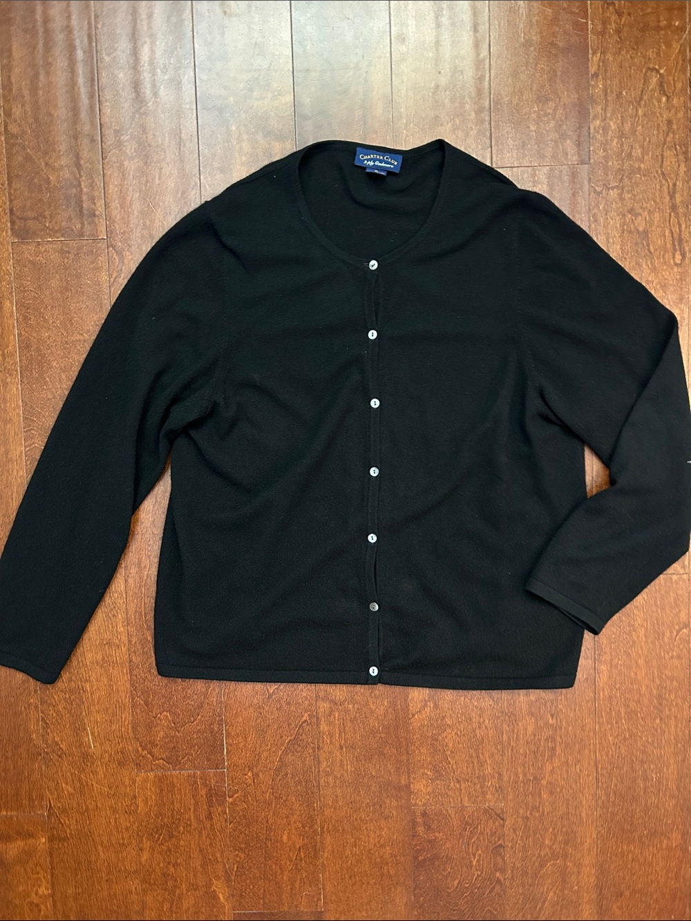 Charter Club Black Button-Front Women’s 2 Ply Cashmere Cardigan, Size XL